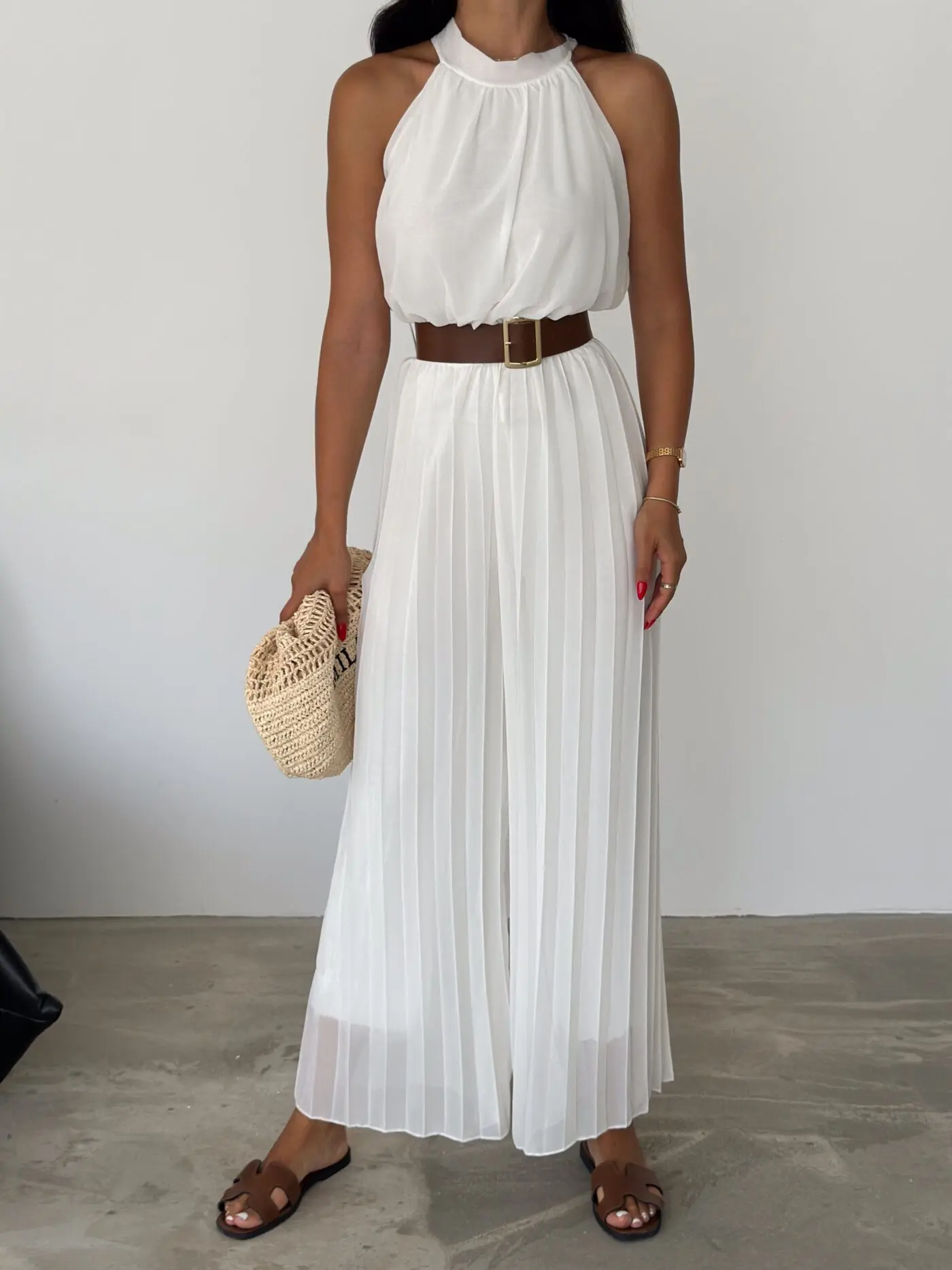 Chic Cinch Jumpsuit White