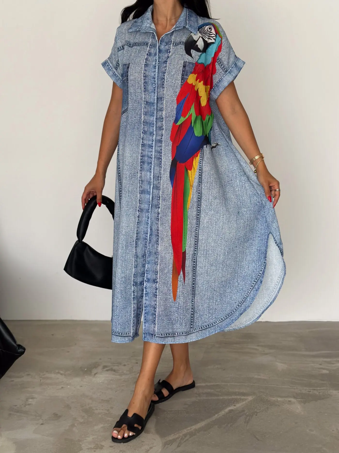 Parrot Light Denim Print Delight Dress