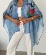 Parrot Denim Print Cape