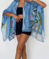 Floral Light Denim Print Cape